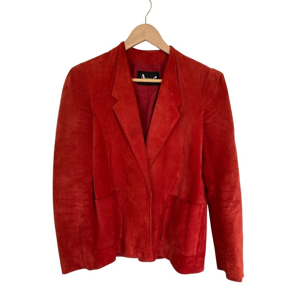 Vtg Avanti Women's Red Suede Open Front  Blazer Jacket Size 4 Classic Lined